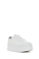 Women's White Lace-up Thick-Sole Leather Sneaker | Derimod