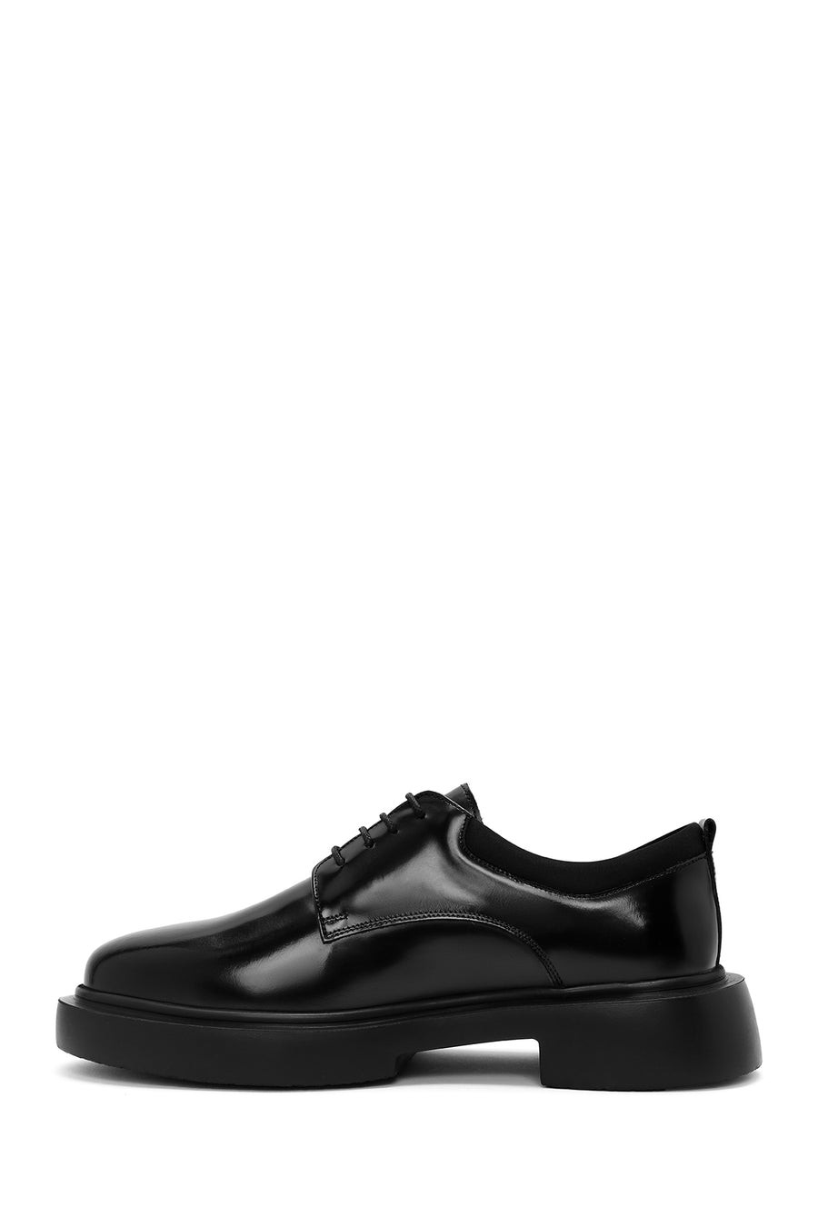 Male Black Lace-Up Thick-Soled Leather Casual Shoes