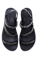 Women's Black Chain Flat Sandals | Derimod