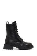Women's Black Zippered Thick-Soled Leather Boot | Derimod