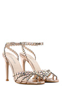 Women's Gold Stone High Thin Heel Sandals | Derimod