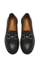 Women's Black Buckle Leather Loafer | Derimod