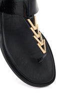 Women's Black Buckle Thong Leather Sandals | Derimod
