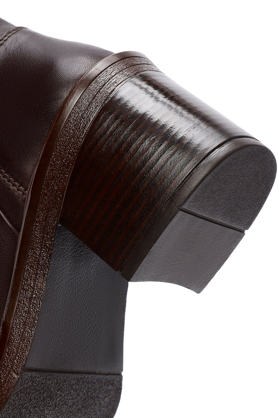 Women's Brown Zippered Thick Heel Leather Boots