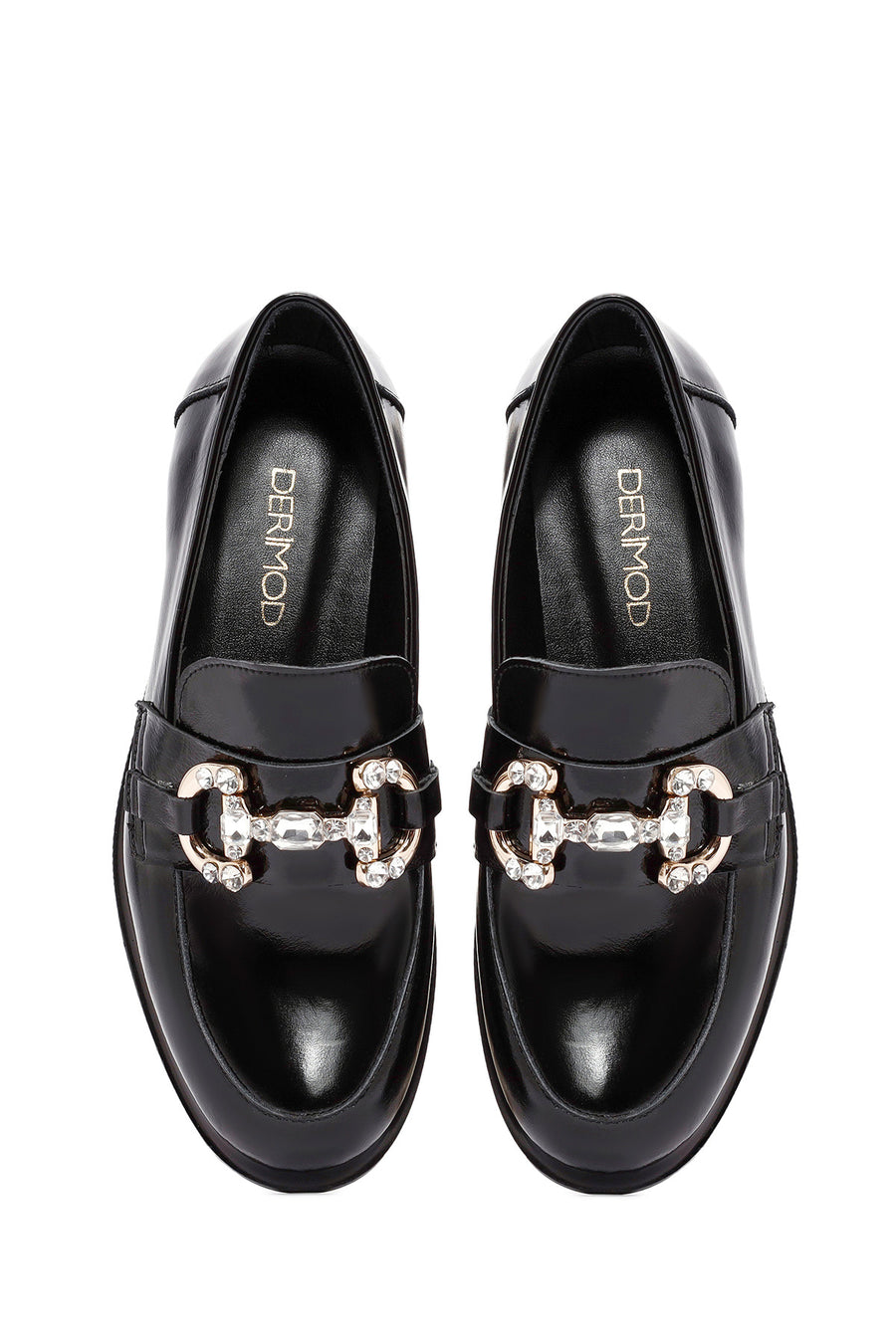 Women's Black Stone Detailed Leather Masculine Loafer
