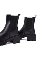 Woman Black Chunky-Heeled Leather Chelsea Boots | Derimod