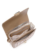 Women's Beige Long Strap Fabric Monogram Patterned Crossbody Bag | Derimod