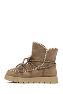 Woman Mink Lace-Up Thick-Soled Suede Teddy Boots | Derimod
