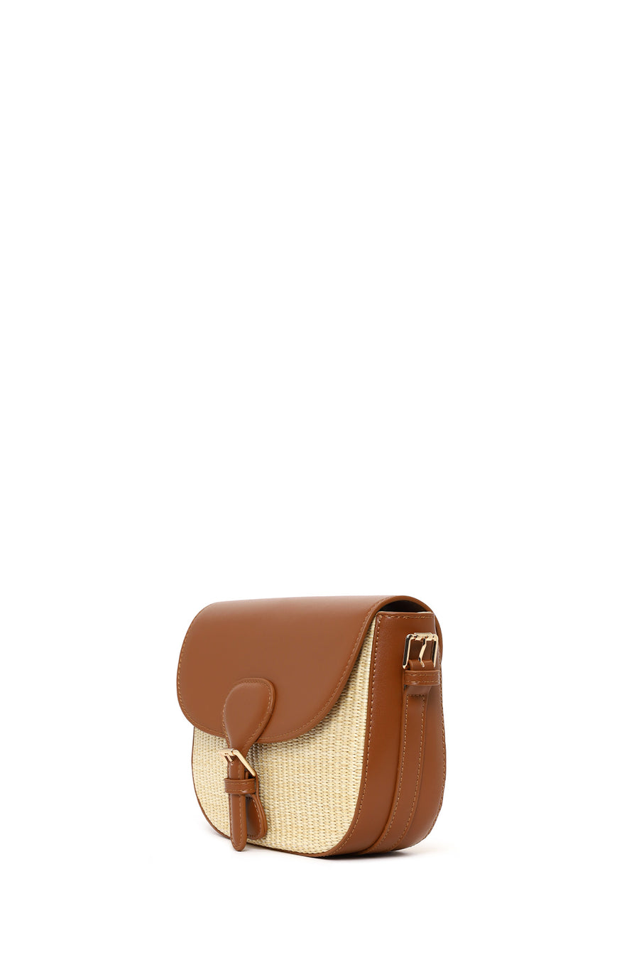 Woman Beige Long-Strap Wicker Crossbody Bag