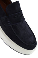 Men's Navy Blue Suede Leather Casual Loafer | Derimod