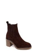 Woman Brown Chunky-Heeled Suede Chelsea Boots | Derimod