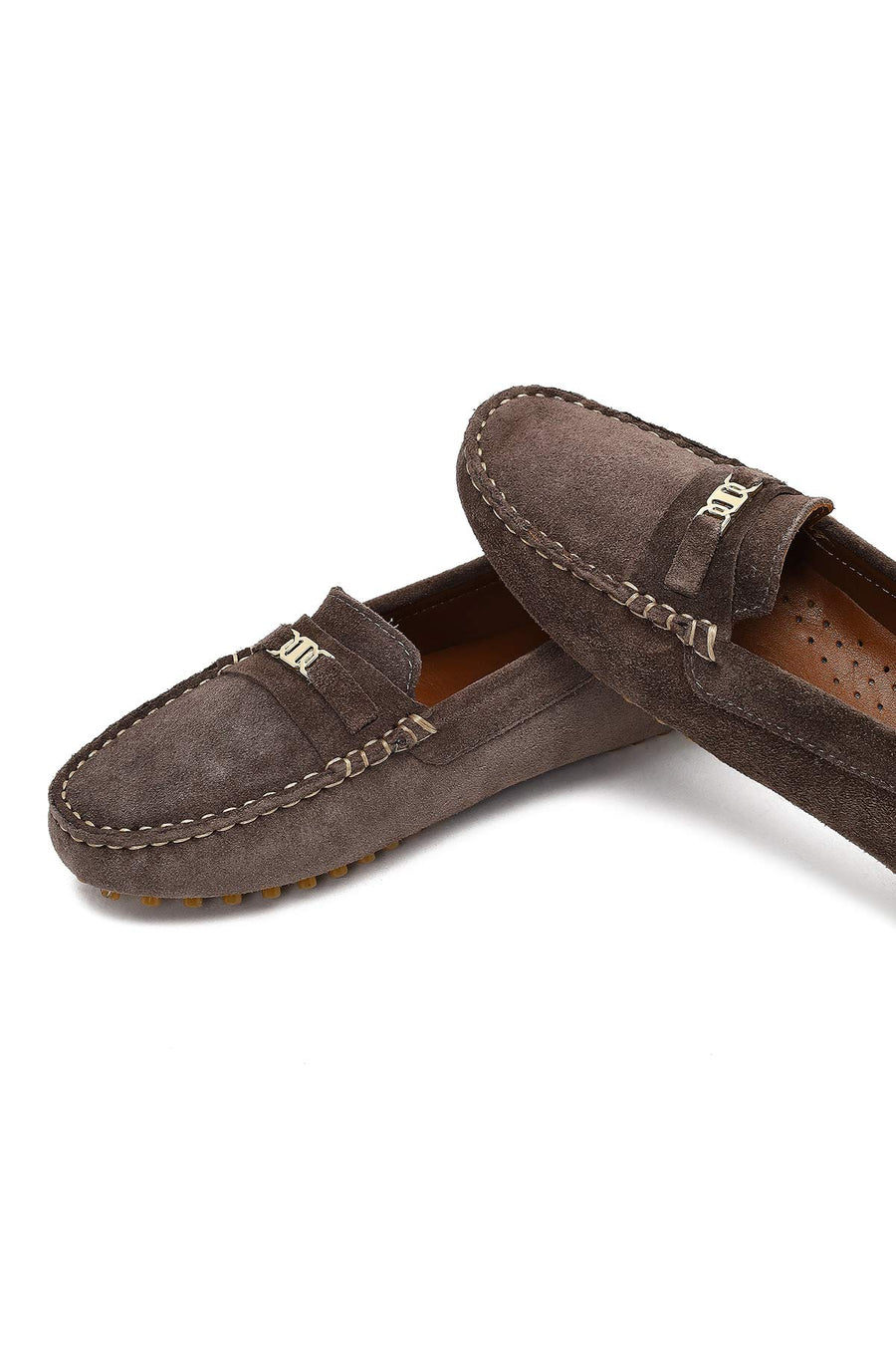 Women Mink Buckled Suede Leather Loafer