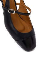 Woman Black Buckled Backless Leather Ballet Flat | Derimod