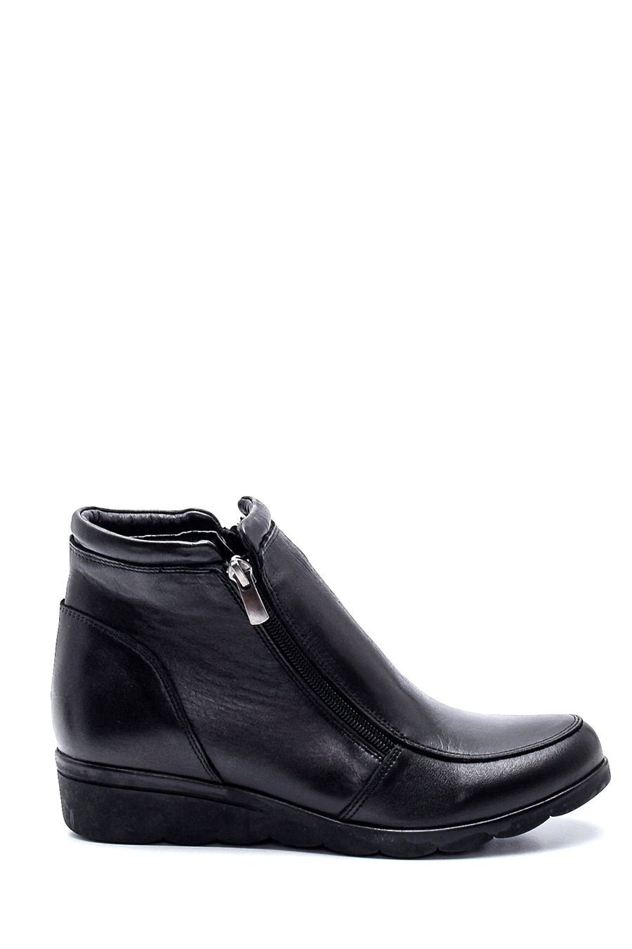 Women's Wedge Heeled Zippered Leather Boots 20WFD289818 | Derimod