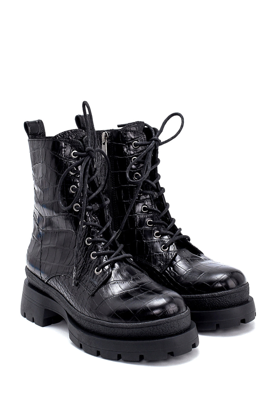 Women's Leather Crocodile Patterned Boots