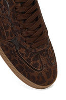 Kadın Kahverengi Bağcıklı Leopar Desenli Süet Deri Sneaker | Derimod