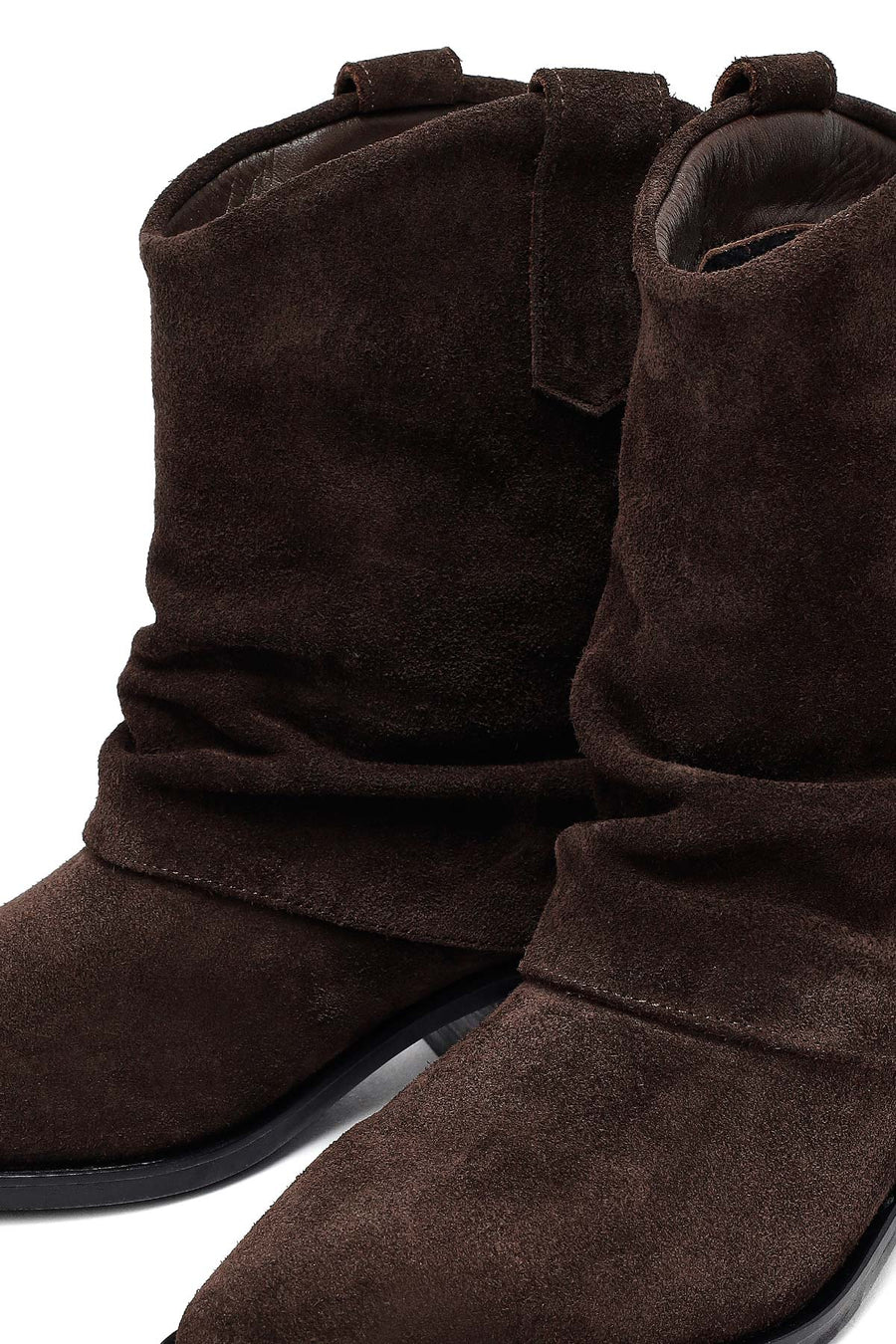 Woman Brown Low Chunky Heel Suede Leather Cowboy Boots