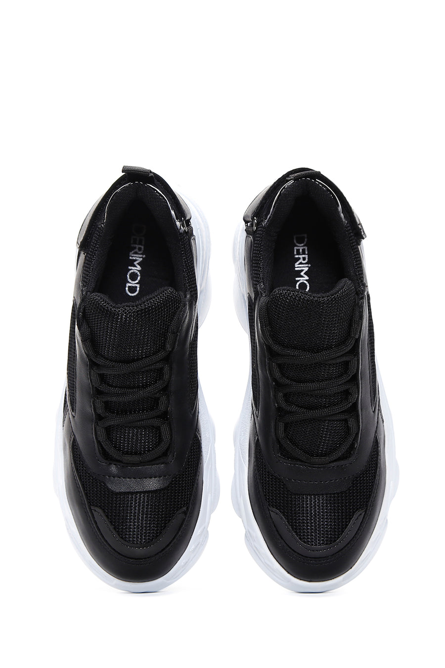 Women's Black Lace-Up Thick Soled Sneaker