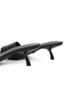 Women's Black Short Thin Heeled Slippers | Derimod