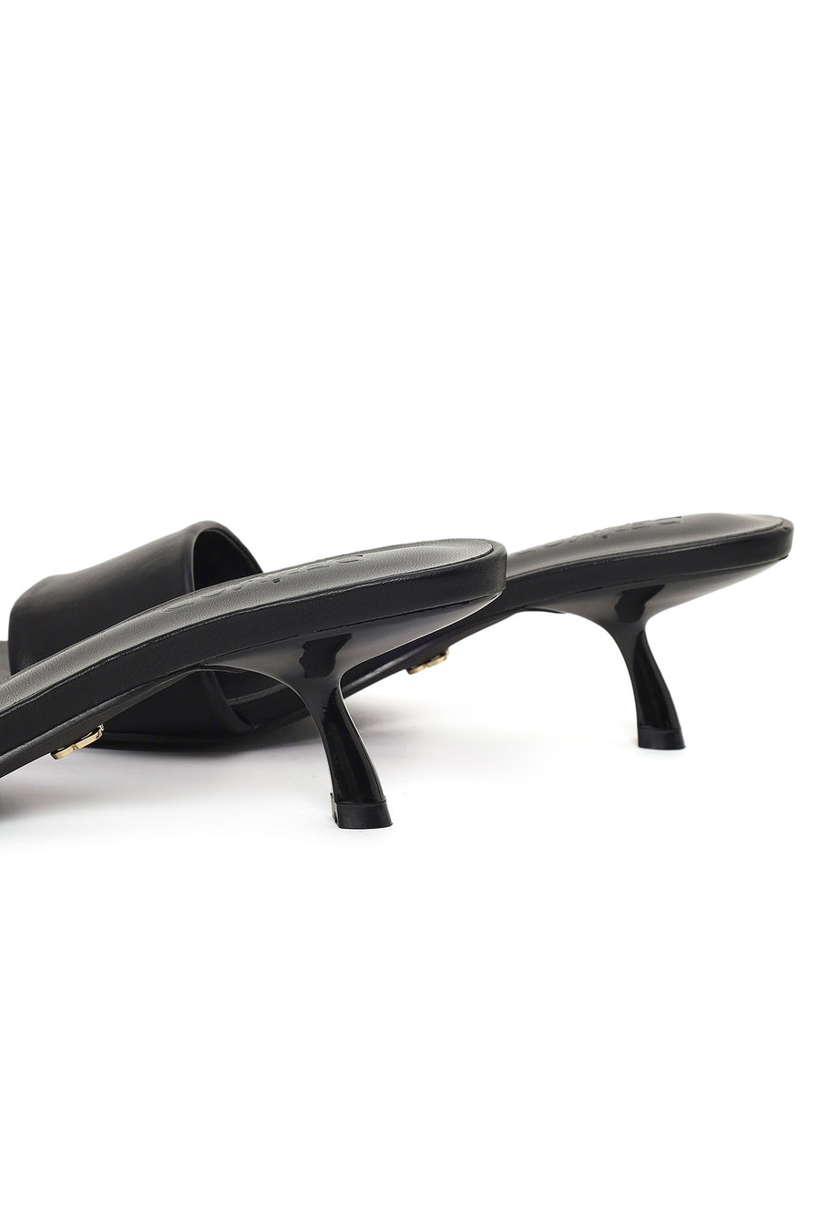 Women's Black Short Thin Heeled Slippers