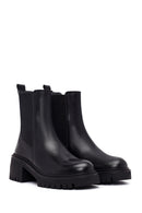 Woman Black Chunky-Heeled Leather Chelsea Boots | Derimod