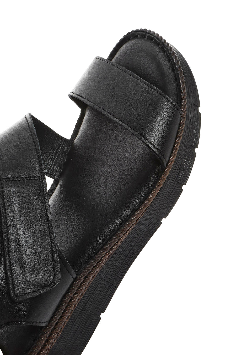 Kadın Siyah Bantlı Deri Comfort Sandalet