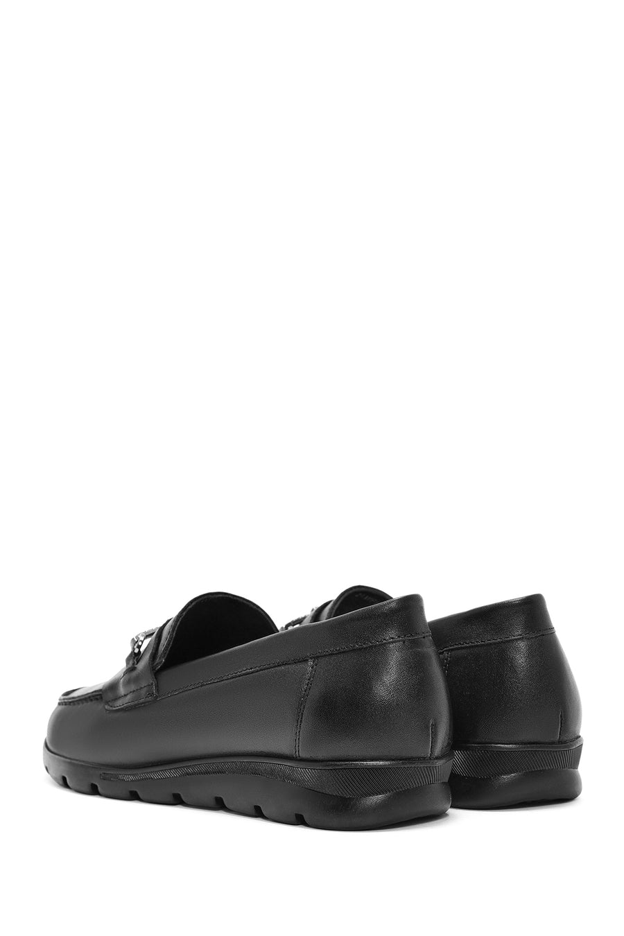 Women's Black Buckle Detailed Leather Comfort Loafer