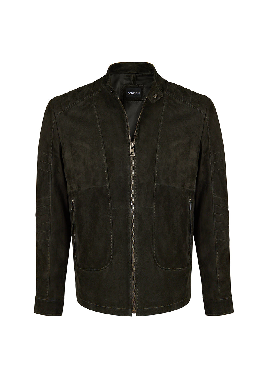 Lorenzo Male Gray Stand Collar Suede Leather Jacket