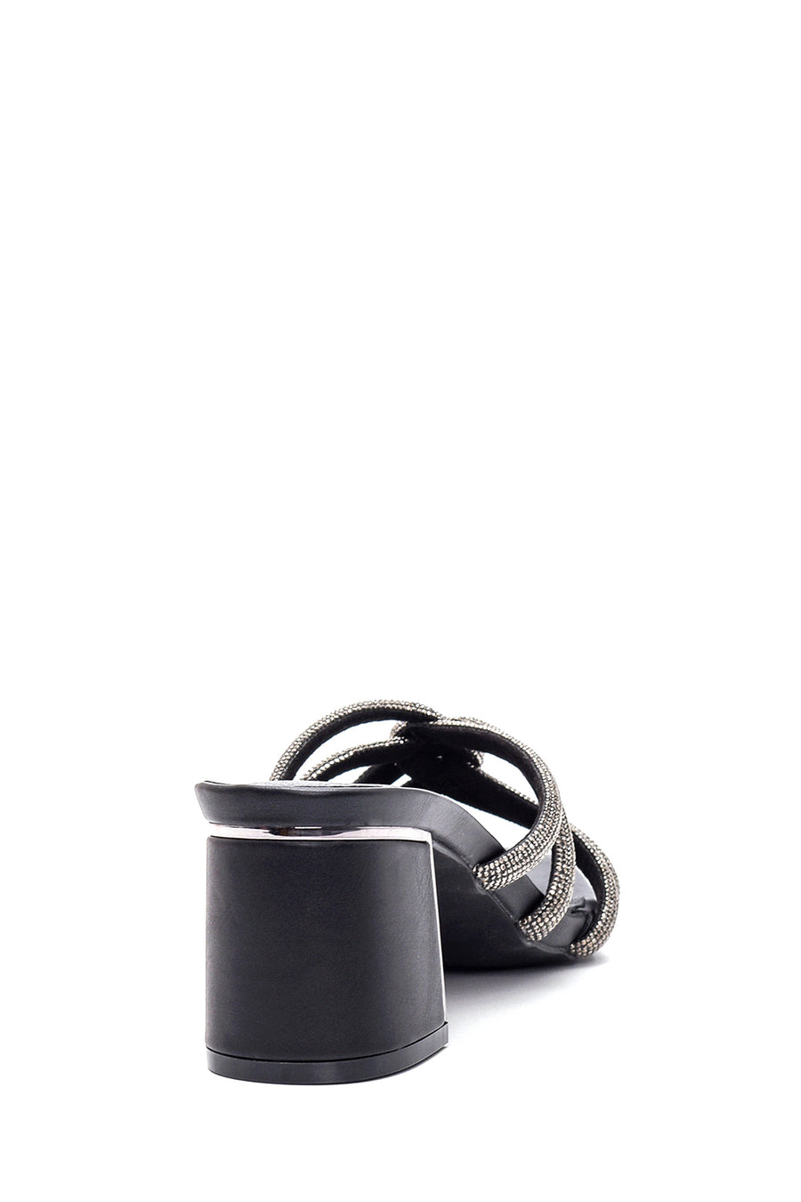 Women's Black Stone Thick Heeled Slippers