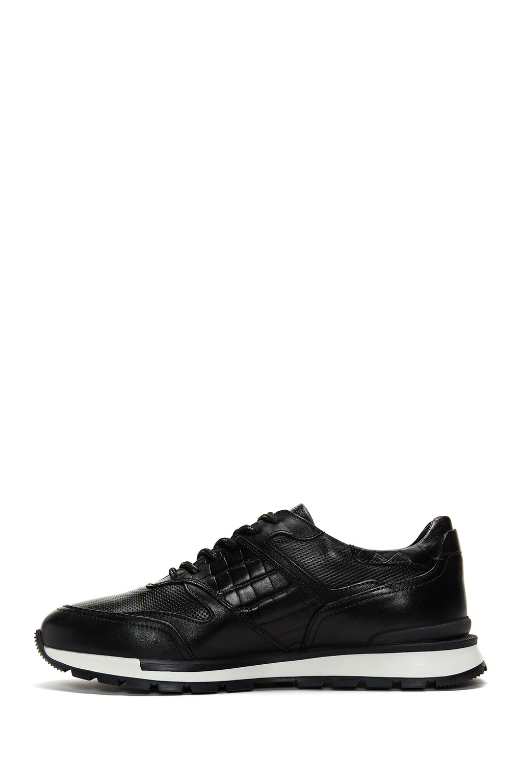 Erkek Siyah Deri Baskılı Sneaker