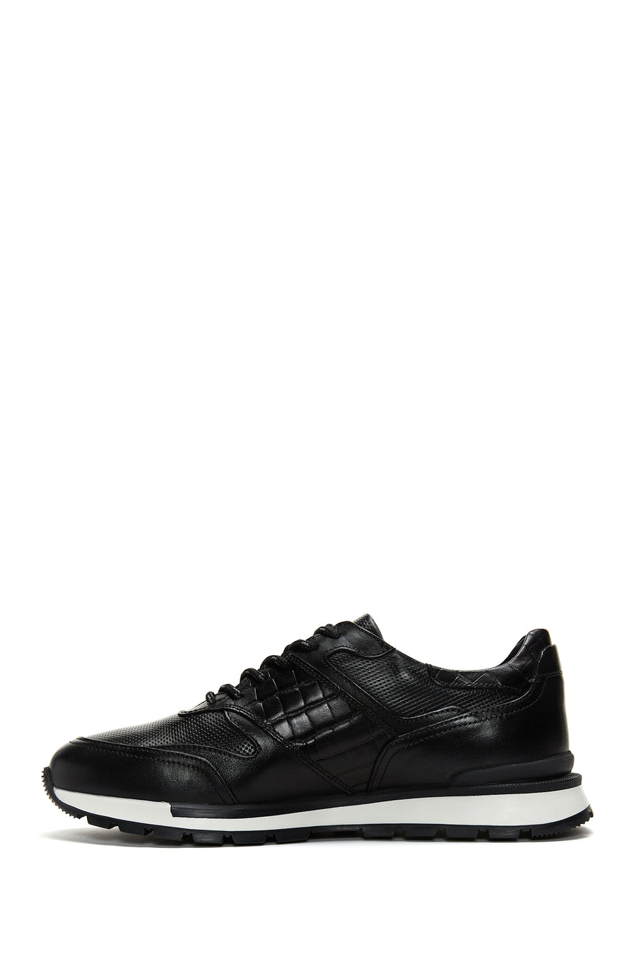 Men's Black Leather Printed Sneaker