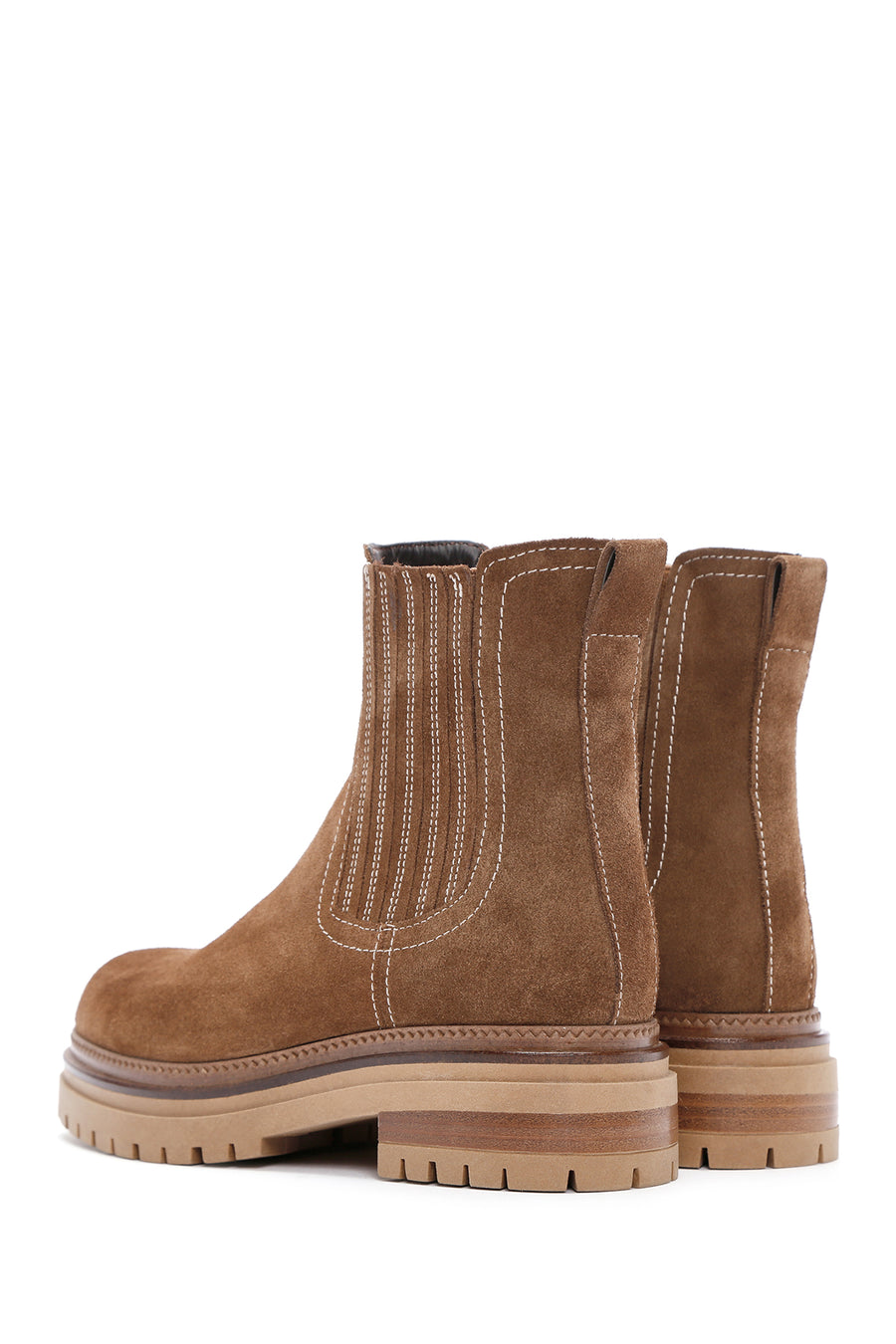 Woman Tan Suede Leather Chelsea Bot