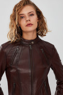 Kim Women's Brown Short Leather Jacket | Derimod