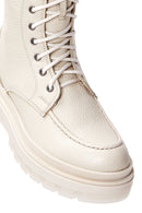 Women's Beige Zippered Leather Combat Boots | Derimod