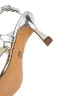 Woman Metallic Thin Heel Sandals with Gold Ankle Buckle | Derimod
