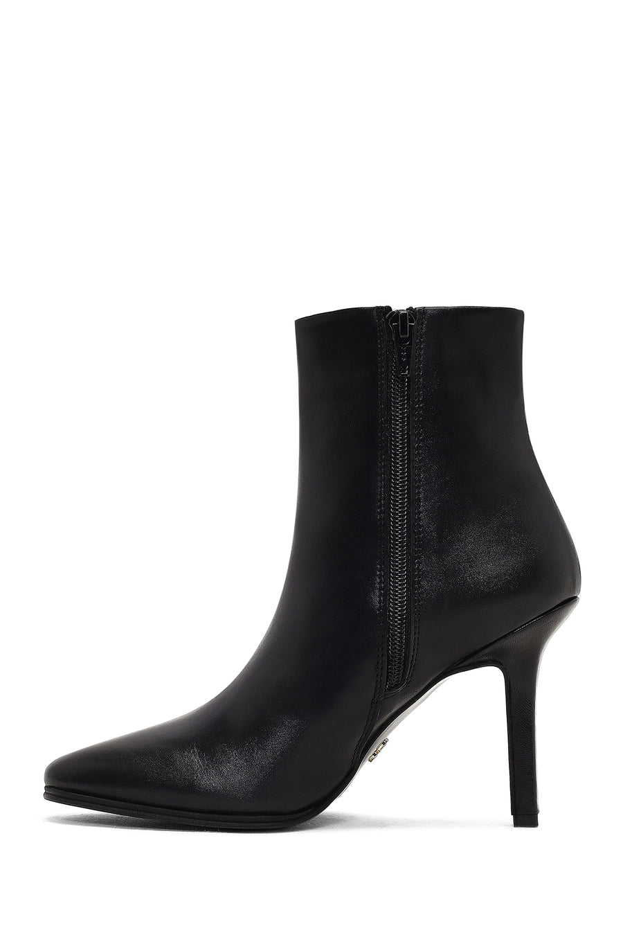 Women's Black Zippered High Thin Heel Leather Boot
