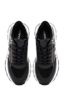 Women's Black Thick-Soled Zippered Leather Sneakers | Derimod