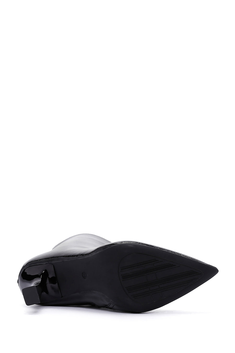 Women's Black Zippered Thin Heel Patent Leather Boots