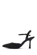 Women's Black Ankle Buckle Braided Thin Heeled Shoes | Derimod