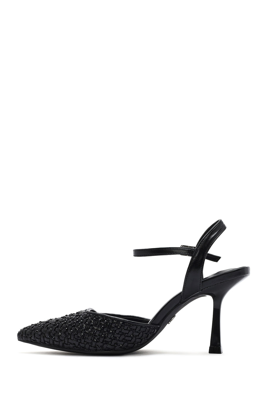 Women's Black Ankle Buckle Braided Thin Heeled Shoes