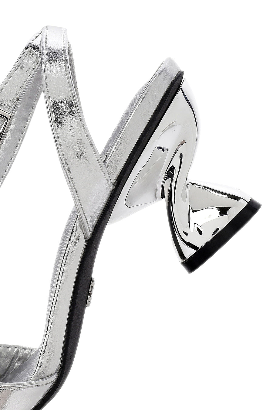 Women's Silver Ankle Buckle Chunky Heel Metallic Sandals