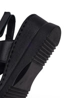 Woman Black Wedge Heel Leather Comfort Sandal | Derimod
