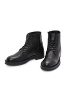 Men's Black Lace-Up Zipper Detailed Leather Casual Boots | Derimod