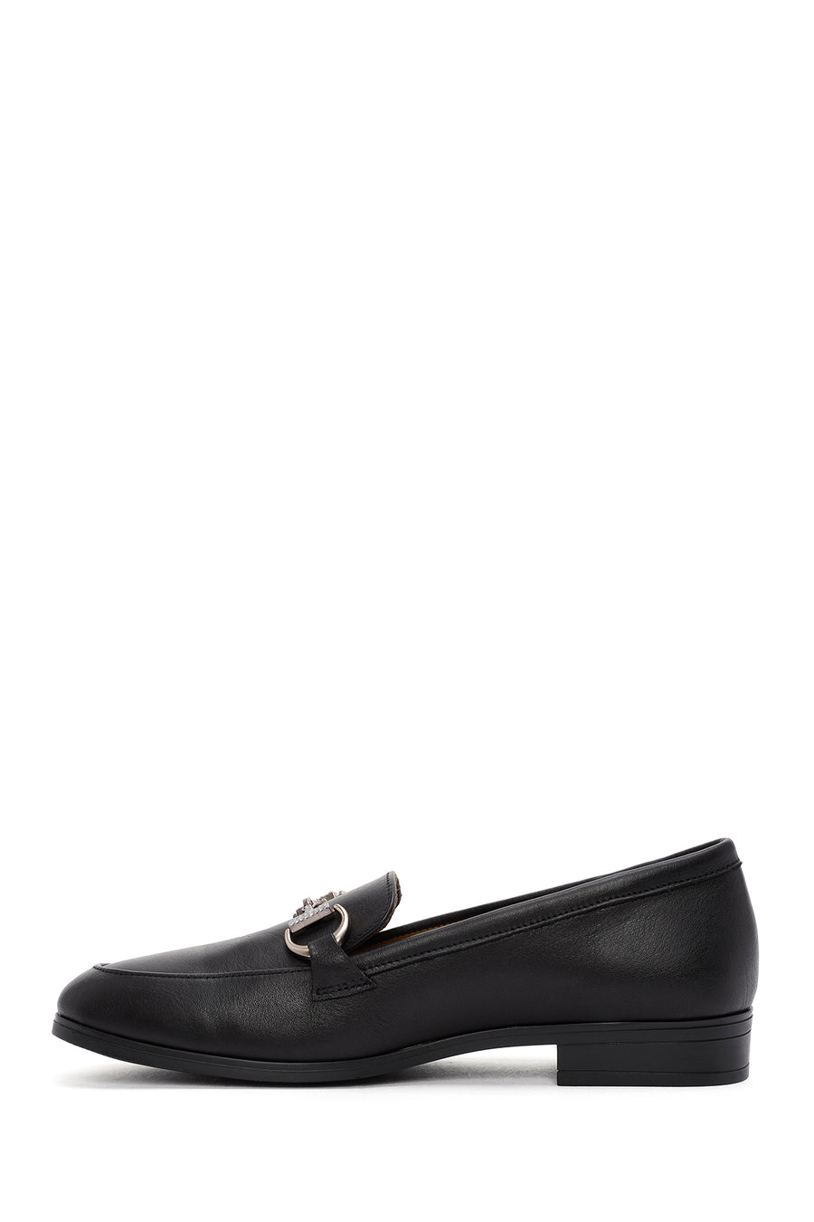 Women's Black Buckle Detailed Leather Masculine Loafer