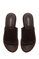 Women's Leopard Suede Leather Slippers | Derimod
