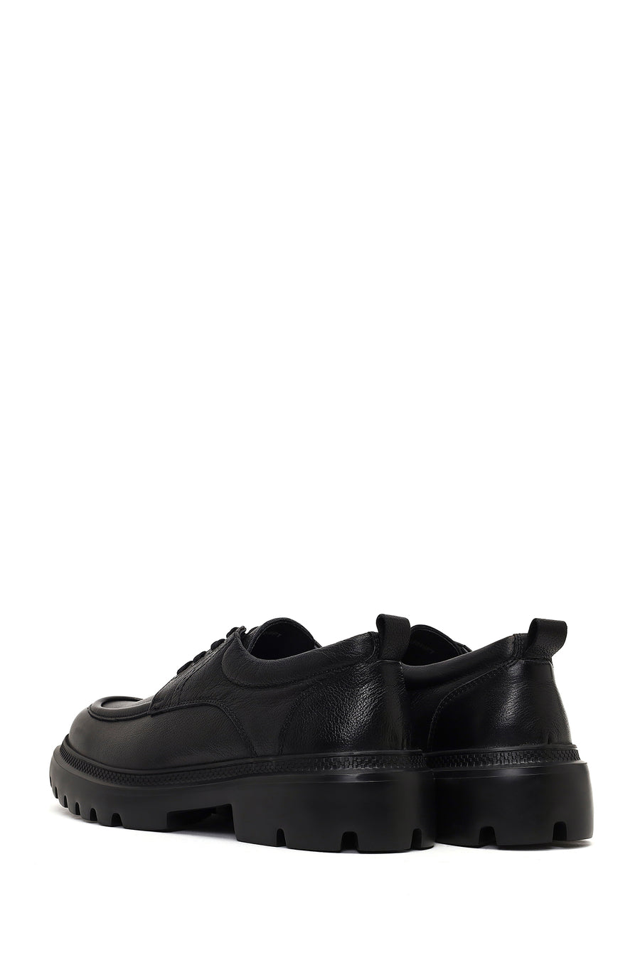 Men's Black Lace-Up Thick-Soled Leather Casual Shoe