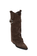 Woman Mink Thick-Heeled Suede Boot | Derimod