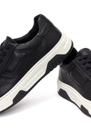 Men's Black Thick Sole Lace Up Leather Sneaker | Derimod