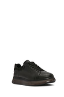 Erkek Siyah Bağcıklı Kalın Tabanlı Deri Sneaker | Derimod