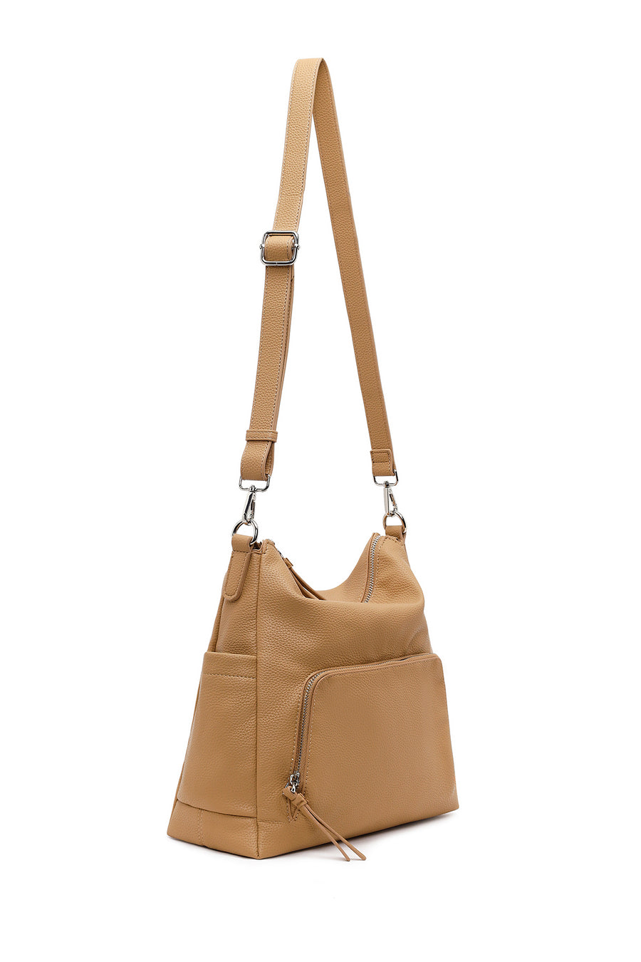 Woman Beige Long-Strap Shoulder Bag